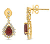 1.99CT DIAMOND & AAA RUBY 14KT YELLOW GOLD FLORAL TEAR DROP FUN HANGING EARRINGS