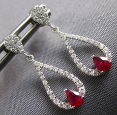 .62CT DIAMOND & AAA RUBY 14KT WHITE GOLD CLASSIC TEAR DROP HANGING FUN EARRINGS