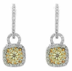ESTATE 1.17CT WHITE & FANCY YELLOW DIAMOND 14KT WHITE GOLD 3D SOLITAIRE EARRINGS