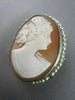 ANTIQUE 14K WHITE HAND CARVED LADY SHELL CAMEO W/ SOUTH SEA PEARLS PENDANT #2093