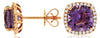 4.01CT DIAMOND & AAA AMETHYST 14KT ROSE GOLD CUSHION & ROUND HALO STUD EARRINGS