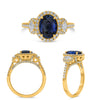 LARGE 2.86CT DIAMOND & AAA SAPPHIRE 18K YELLOW GOLD OVAL 3 STONE ENGAGEMENT RING