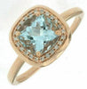 ESTATE 1.44CT DIAMOND & AAA AQUAMARINE 14KT ROSE GOLD CUSHION HALO CLASSIC RING