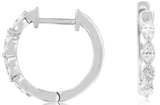 .45CT DIAMOND 14KT WHITE GOLD 3D MARQUISE 4 STONE HUGGIE HOOP HANGING EARRINGS