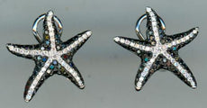 LARGE 1.15CT WHITE & BLACK DIAMOND 14KT WHITE GOLD 3D STARFISH CLIP ON EARRINGS