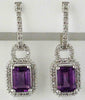 2.20CT DIAMOND & AAA AMETHYST 14KT WHITE GOLD 3D EMERALD CUT HANGING EARRINGS