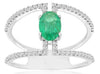1.05CT DIAMOND & AAA EMERALD 14KT WHITE GOLD 3D OVAL DOUBLE BAND ENGAGEMENT RING