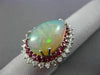 ESTATE LARGE 22.50CT DIAMOND & AAA RUBY & OPAL 14KT WHITE GOLD DOUBLE HALO RING