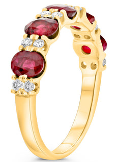 1.70CT DIAMOND & AAA RUBY 14KT YELLOW GOLD 3D OVAL & ROUND ANNIVERSARY RING