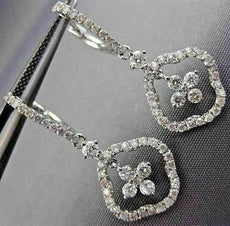ESTATE 1.23CT DIAMOND 14K WHITE GOLD 3D FLOWER LEVERBACK HUGGIE HANGING EARRINGS