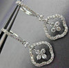 ESTATE 1.23CT DIAMOND 14K WHITE GOLD 3D FLOWER LEVERBACK HUGGIE HANGING EARRINGS