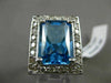 ESTATE EXTRA LARGE 8.17CT DIAMOND & BLUE TOPAZ 14KT WHITE GOLD EMERALD CUT RING
