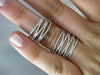 ESTATE LARGE 1.06CT DIAMOND 14KT WHITE GOLD MULTI WAVE DOUBLE CHAIN FUN RING