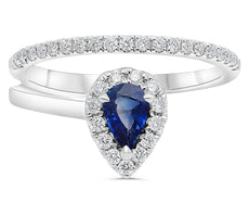 .80CT DIAMOND AAA SAPPHIRE 14K WHITE GOLD PEAR SHAPE ENGAGEMENT WEDDING RING SET