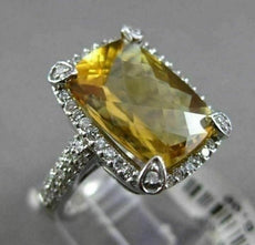 ESTATE LARGE 6.50CT DIAMOND & AAA CITRINE 14KT WHITE GOLD 3D FILIGREE HALO RING