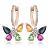 1.99CT DIAMOND & MULTI GEM 14KT ROSE GOLD BUTTERFLY LEVERBACK HANGING EARRINGS