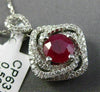 ESTATE LARGE 2.13CT DIAMOND RUBY 18K WHITE GOLD SQUARE SWIRL DOUBLE HALO PENDANT
