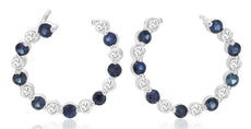 2.42CT DIAMOND & AAA SAPPHIRE 14K WHITE GOLD SHARED PRONG CIRCULAR HOOP EARRINGS