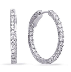 1.0CT DIAMOND 14KT WHITE GOLD 3D ROUND CLASSIC INSIDE OUT HOOP HANGING EARRINGS