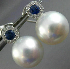 EXTRA LARGE .84CT DIAMOND AAA SAPPHIRE & SOUTH SEA PEARL 18K WHITE GOLD EARRINGS
