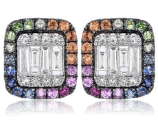 .79CT DIAMOND & AAA MULTI COLOR SAPPHIRE 14KT ROSE GOLD MULTI HEXAGON EARRINGS