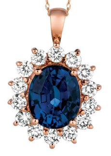 9.40CT DIAMOND & AAA SAPPHIRE 14K ROSE GOLD OVAL & ROUND FLOWER FLOATING PENDANT