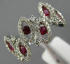 ESTATE WIDE 1CT DIAMOND & ROUND RUBY 14KT WHITE GOLD MULTI LEAF ETOILE LOVE RING