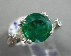 ESTATE LARGE 2.69CT DIAMOND & AAA ROUND EMERALD PLATINUM CLASSIC ENGAGEMENT RING