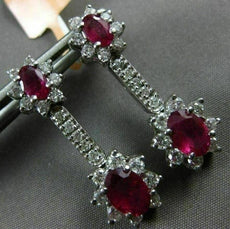 ESTATE 3.62CT DIAMOND & AAA RUBY 14KT WHITE GOLD 3D OVAL FLOWER HANGING EARRINGS