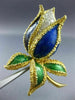 ANTIQUE LARGE .60CT DIAMOND AAA ENAMEL 18K TWO TONE GOLD FLOWER PIN BROOCH #1902