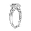 .68CT DIAMOND 14KT WHITE GOLD 3D ROUND & BAGUETTE HALO OCTAGON ENGAGEMENT RING
