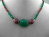 ANTIQUE LARGE GREEN ONYX & GARNET 14KT YELLOW GOLD OVAL & ROUND NECKLACE #20127