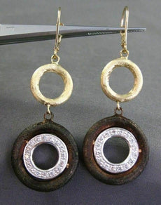 ESTATE LARGE .32CT DIAMOND 14K WHITE YELLOW & BROWN GOLD CIRCLE HANGING EARRINGS