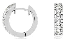 ESTATE 0.65CT DIAMOND 14KT WHITE GOLD CLASSIC 3 ROW CHANNEL HUGGIE HOOP EARRINGS