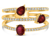 WIDE 1.20CT DIAMOND & AAA RUBY 14KT YELLOW GOLD 3D MULTI SHAPE 3 ROW FUN RING