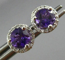 ESTATE 1.02CT DIAMOND & AAA AMETHYST 14K WHITE GOLD ROUND HALO CLASSIC EARRINGS
