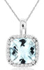 1.98CT DIAMOND & AAA AQUAMARINE 14KT WHITE GOLD CUSHION SQUARE FLOATING PENDANT