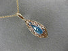LARGE 3.12CT DIAMOND & AAA BLUE TOPAZ 14KT ROSE GOLD TEAR DROP FILIGREE PENDANT