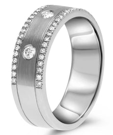 .28CT DIAMOND 14KT WHITE GOLD ROUND ETOILE 3 ROW MATTE & SHNIY ANNIVERSARY RING