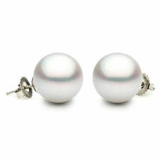 ESTATE AAA 13.5MM SOUTH SEA PEARL 14K WHITE GOLD CLASSIC SOLITAIRE STUD EARRINGS