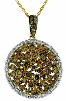 1.57CT WHITE & CHOCOLATE FANCY DIAMOND 14KT YELLOW GOLD CLUSTER CIRCULAR PENDANT