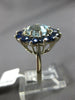 ESTATE 5.40CT AAA SAPPHIRE & AQUAMARINE 14KT WHITE GOLD FLOWER HEXAGON FUN RING