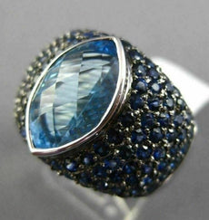 ESTATE LARGE 6.99CT BLUE TOPAZ & SAPPHIRE 18KT WHITE GOLD 3D MARQUISE FUN RING