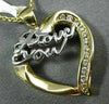 ESTATE LARGE .15CT DIAMOND 14KT TWO TONE GOLD 3D OPEN HEART I LOVE YOU PENDANT