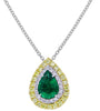 LARGE 3.03CT WHITE & FANCY YELLOW DIAMOND & AAA EMERALD 18K 2 TONE GOLD NECKLACE