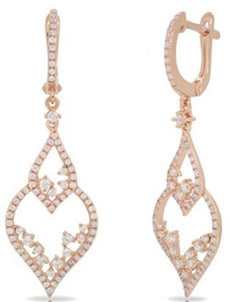 1.04CT DIAMOND 14K ROSE GOLD 3D CLUSTER HEART SHAPE TEAR DROP LEVERBACK EARRINGS