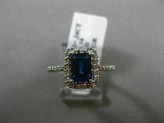 ESTATE 1.40CT DIAMOND & SAPPHIRE 14K WHITE GOLD HALO EMERALD CUT ENGAGEMENT RING