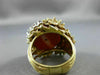 ANTIQUE LARGE .20CT DIAMOND & AAA CORAL 14K 2 TONE GOLD ROUND FLOWER RING #21861