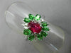 LARGE 2.0CT DIAMOND & AAA TSAVORITE & RUBY 14KT WHITE GOLD OVAL FLOWER FUN RING