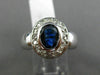 ESTATE LARGE .83CT DIAMOND & SAPPHIRE 14K WHITE GOLD BEZEL HALO ENGAGEMENT RING